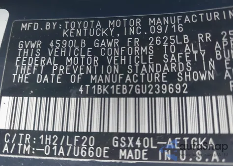 2016 Toyota Avalon Xle Premium z USA, uszkodzony, nr VIN 4T1BK1EB7GU239692